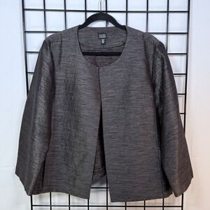 Eileen Fisher Open Front Silk Blazer Womens‎ XL Brown Marled Lightweight Casual